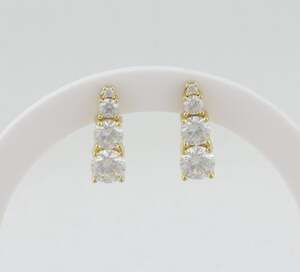 18k Gold Over Sterling Silver Sparkly Brilliant Cut CZ Earrings 3/4" x 1/4" in